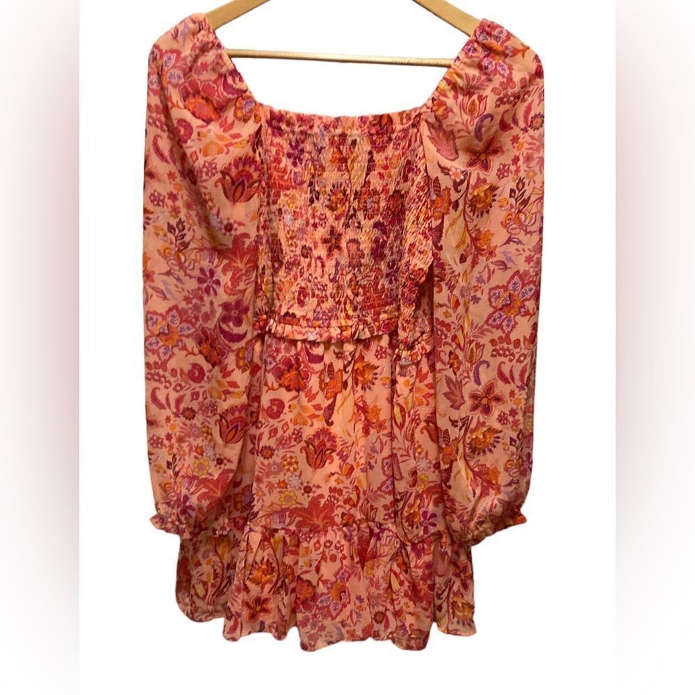 1. State Orange Floral Long Sleeve Dress Smocked Waist Medium NWT - Picture 9 of 12